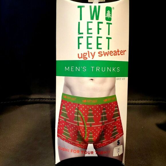 New Two Left Feet Knit Wit Xmas Trees Ugly Sweater Trunks Underwear S 28-30 - Picture 1 of 2